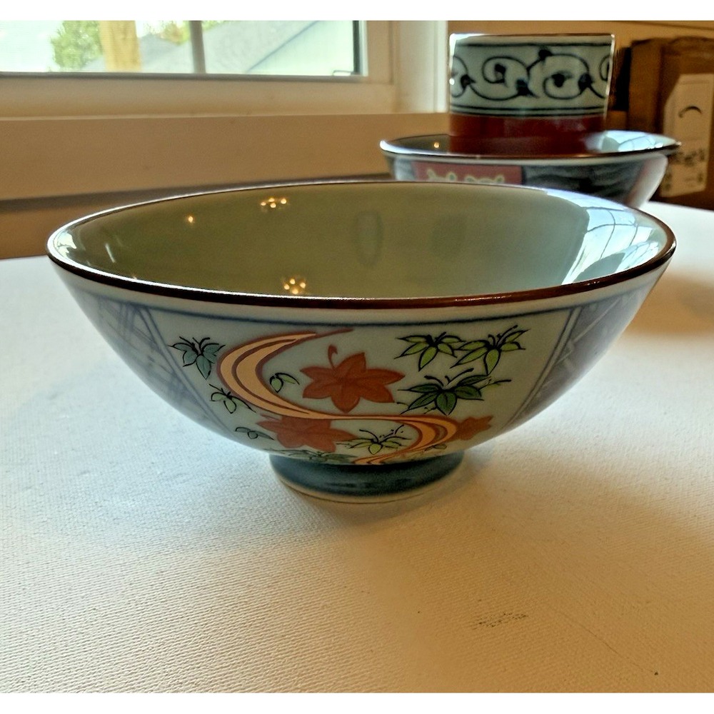 Yunomi Tea Cup & Rice Bowl Set VTG Arita Ware Orchid Kiln 10 Pc Japan Signed - Picture 5 of 16